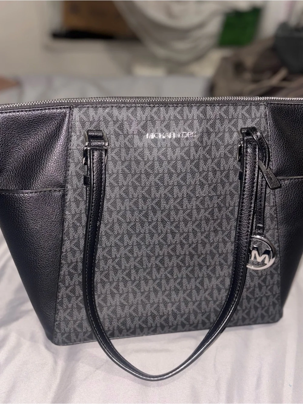 Michael Kors Gray and Black Signature MK Tote